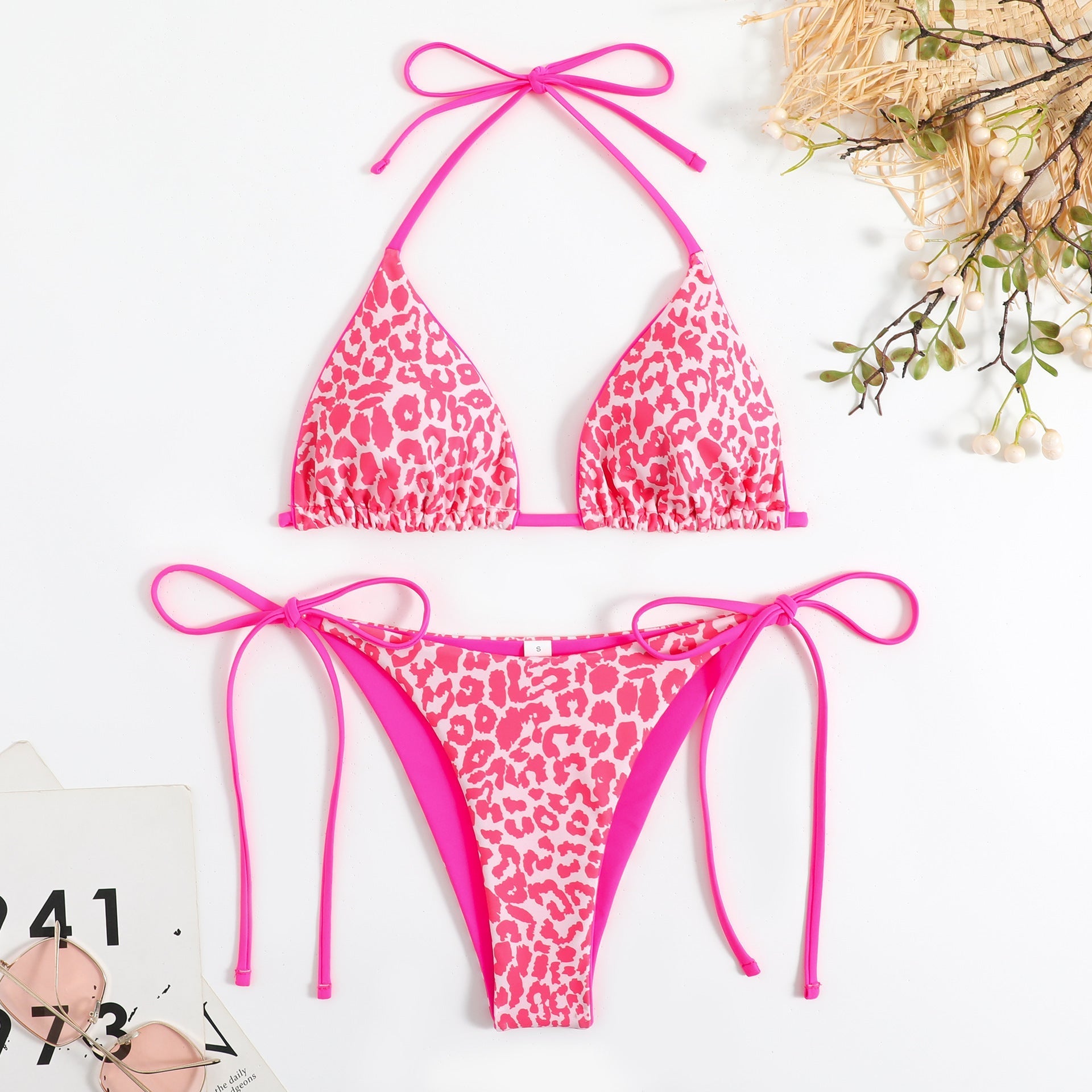 Printing Lady Sexy Lace Up Triangle Split Bikini Swimsuit Bella Mia