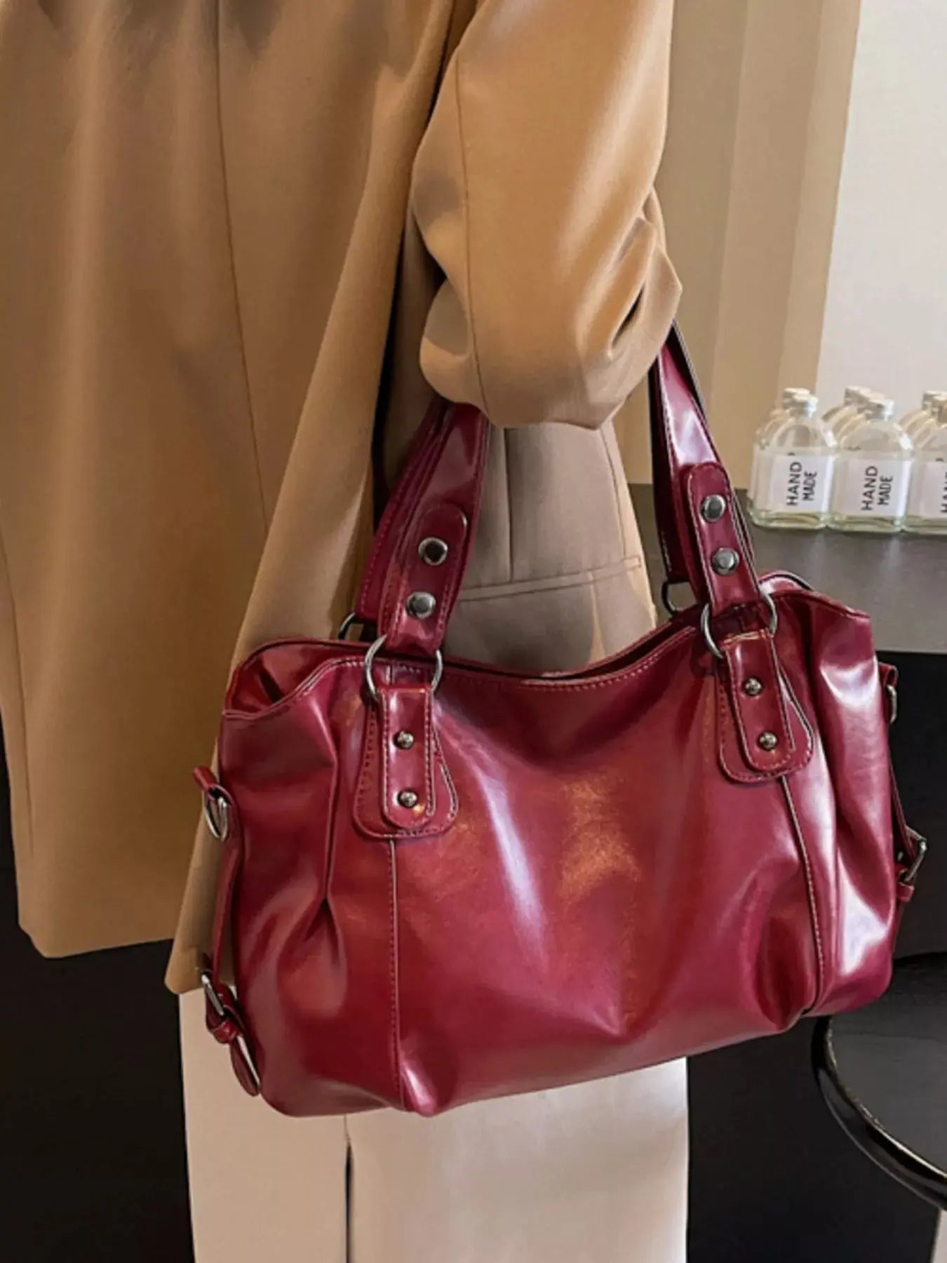 Vintage Style PU Leather Handbag Large Tote With Shoulder Straps Simply Love