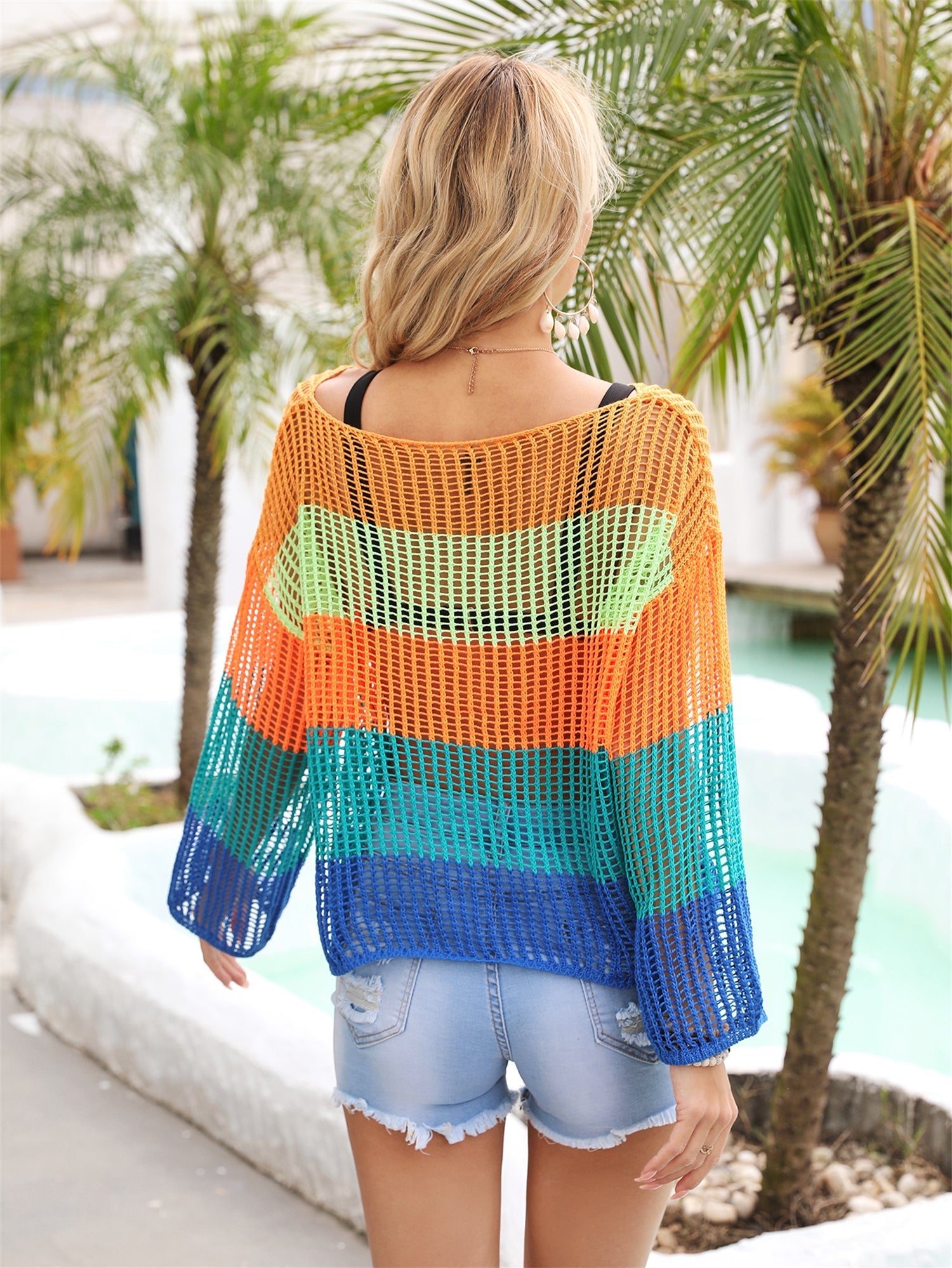 Summer Cutout Blouse Holiday Knitwear Long Sleeve Sun Protection Overshirt Rainbow Shirt Bella Mia