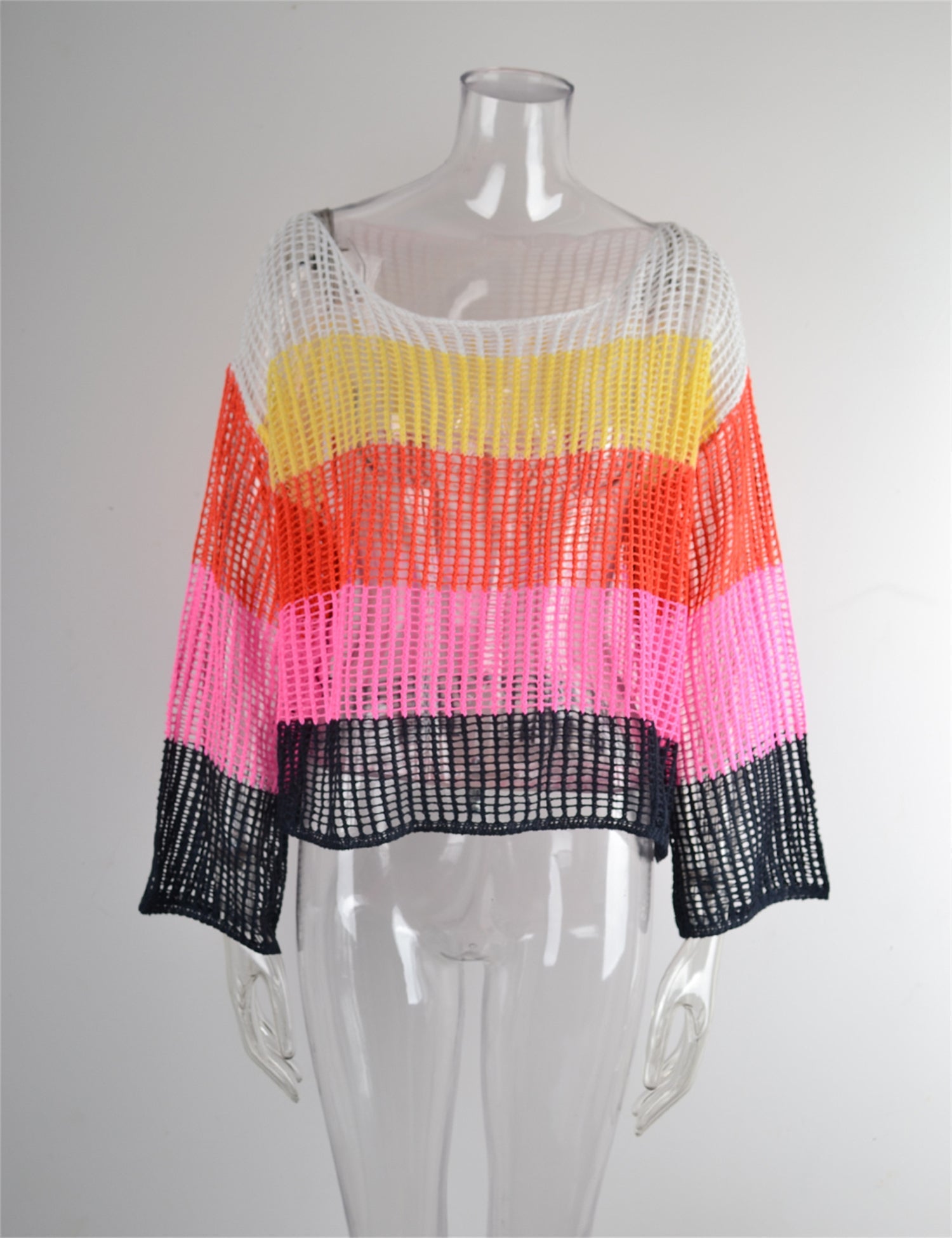 Summer Cutout Blouse Holiday Knitwear Long Sleeve Sun Protection Overshirt Rainbow Shirt Bella Mia