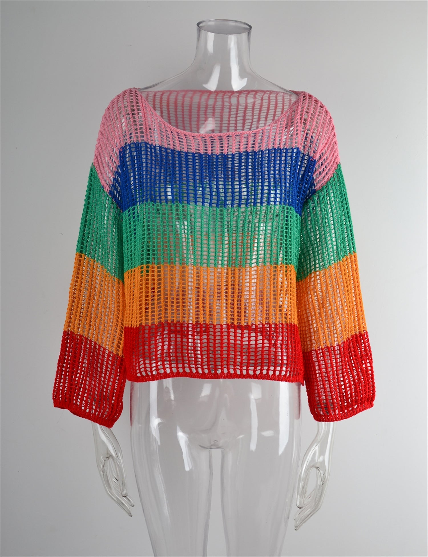 Summer Cutout Blouse Holiday Knitwear Long Sleeve Sun Protection Overshirt Rainbow Shirt Bella Mia