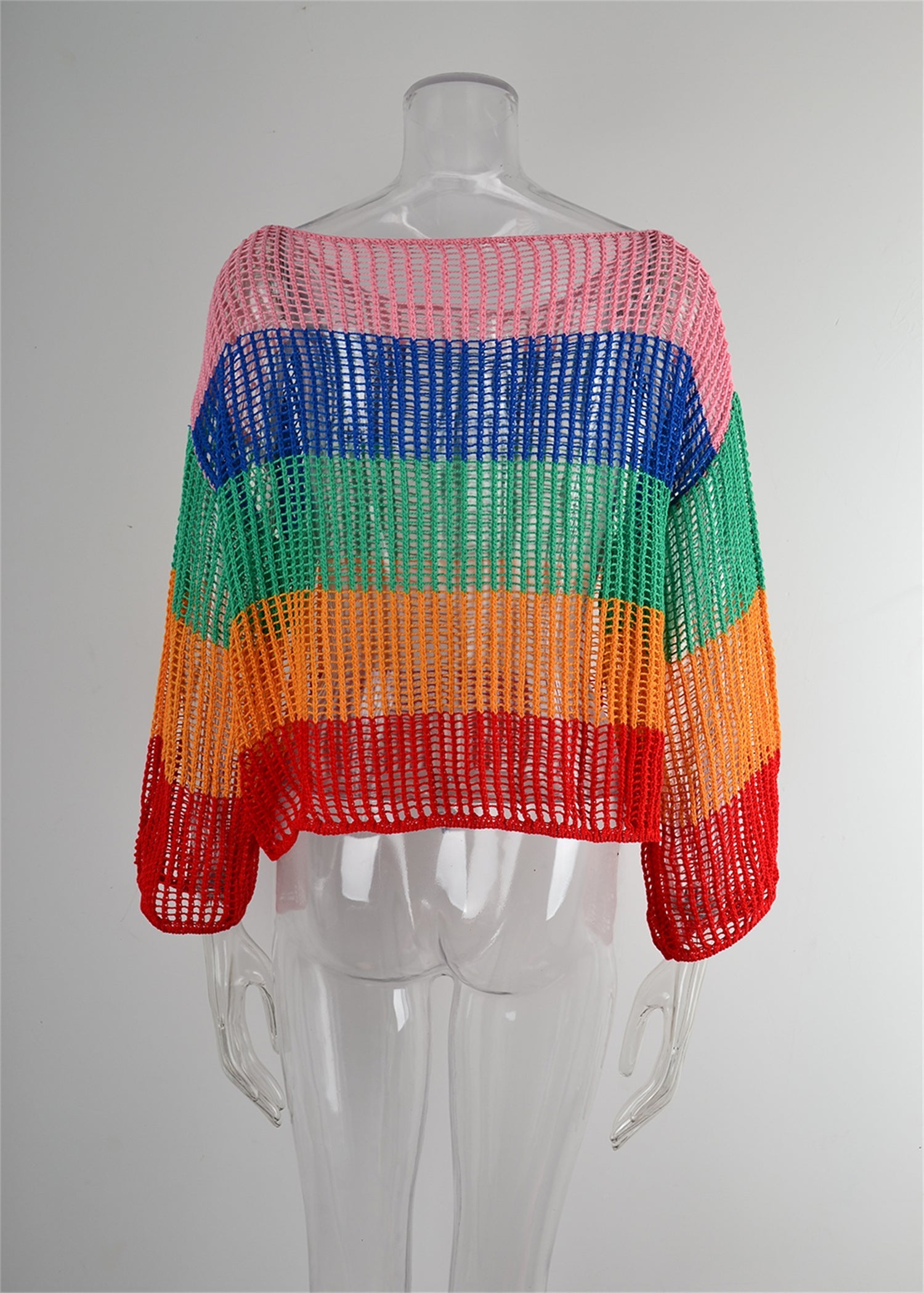 Summer Cutout Blouse Holiday Knitwear Long Sleeve Sun Protection Overshirt Rainbow Shirt Bella Mia