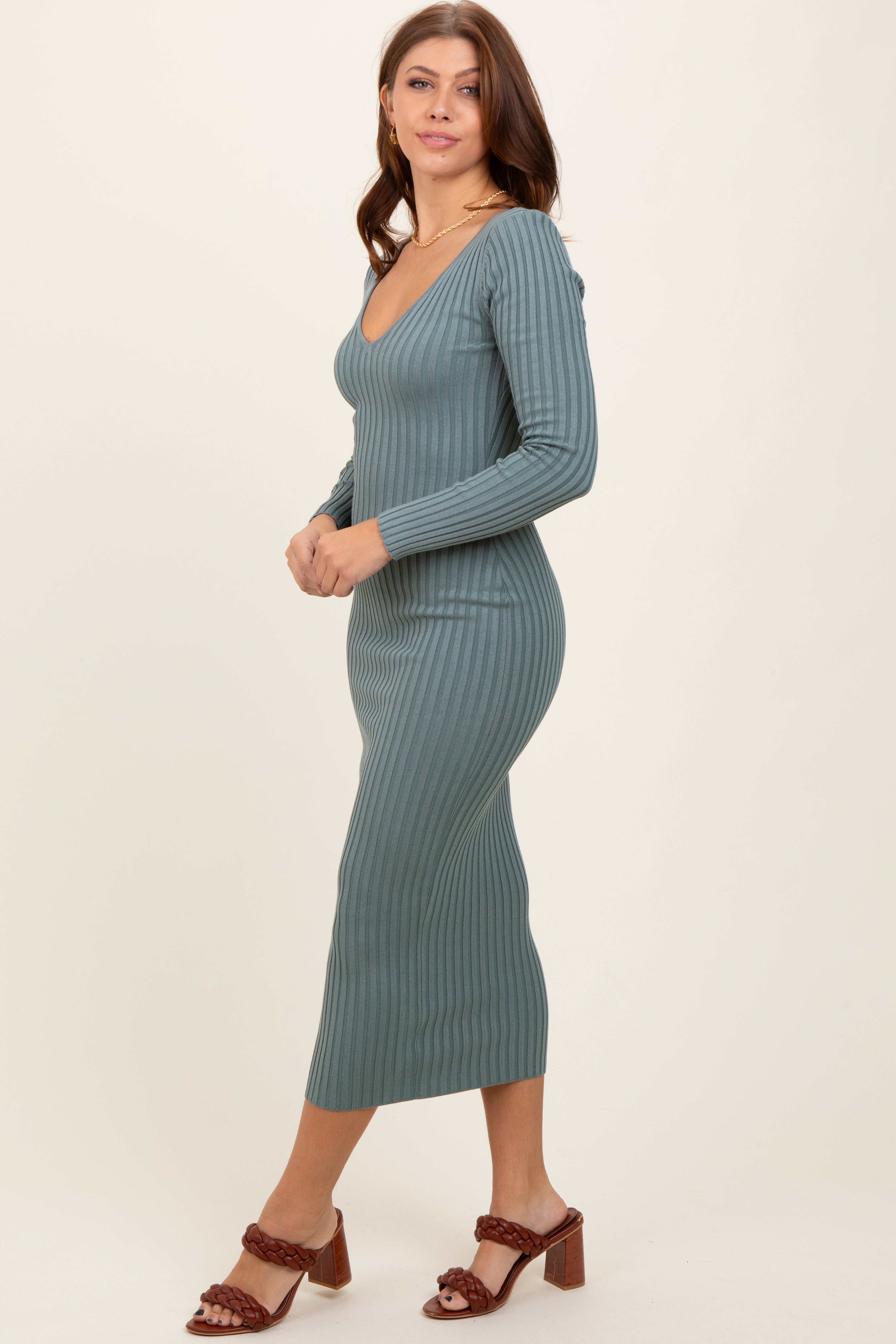 Jade V-Neck Long Sleeve Fitted Maxi Dress PinkBlush