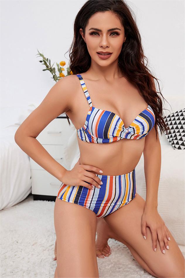 Women Bikini Multicolor Plaid Push Up Split Swimsuit Beach Vacation Swimsuit Bella Mia