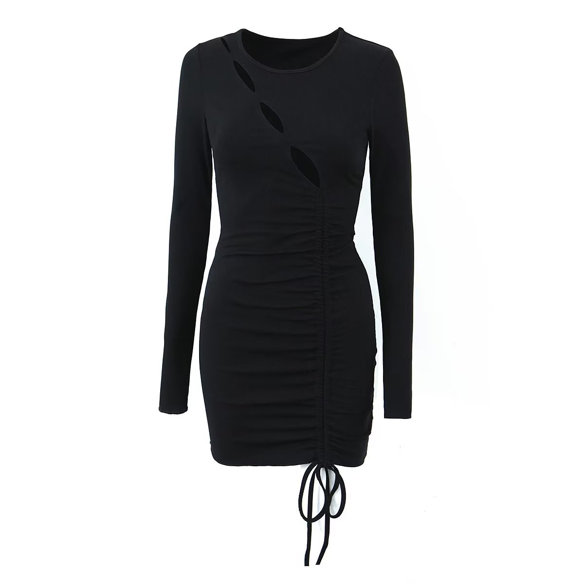 Women Clothing Spring Sexy Hollow Out Drawstring Lace Knitted Dress Hip Dress Bella Mia