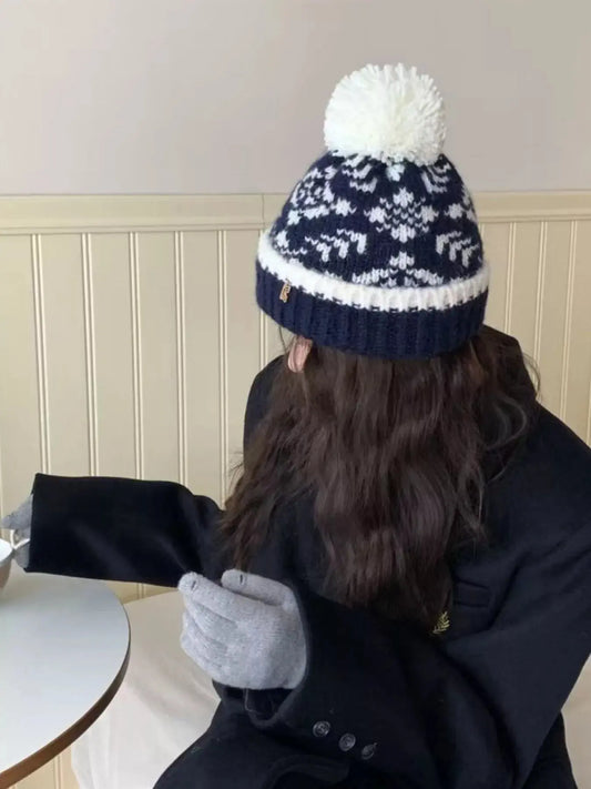 Snowflake Knitted Beanie Hat with Pom Pom Simply Love