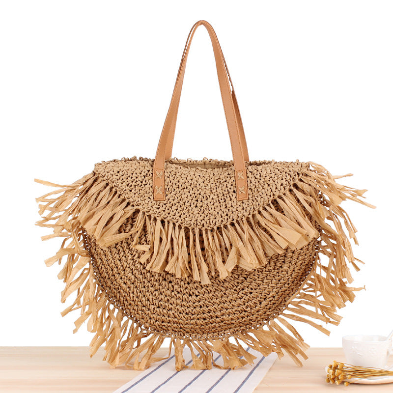 Semicircle Tassel Shoulder Straw Bag Panicle Paper Woven Bag Beach Bag Women Bag Bella Mia