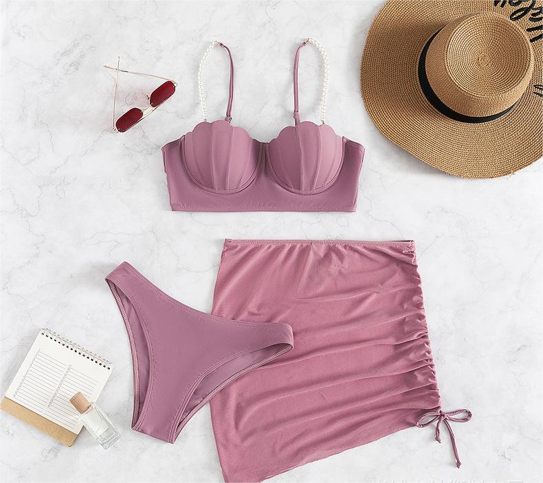 Swimsuit Women Three Piece Set Solid Color Summer Sun Protection Bikini Bella Mia