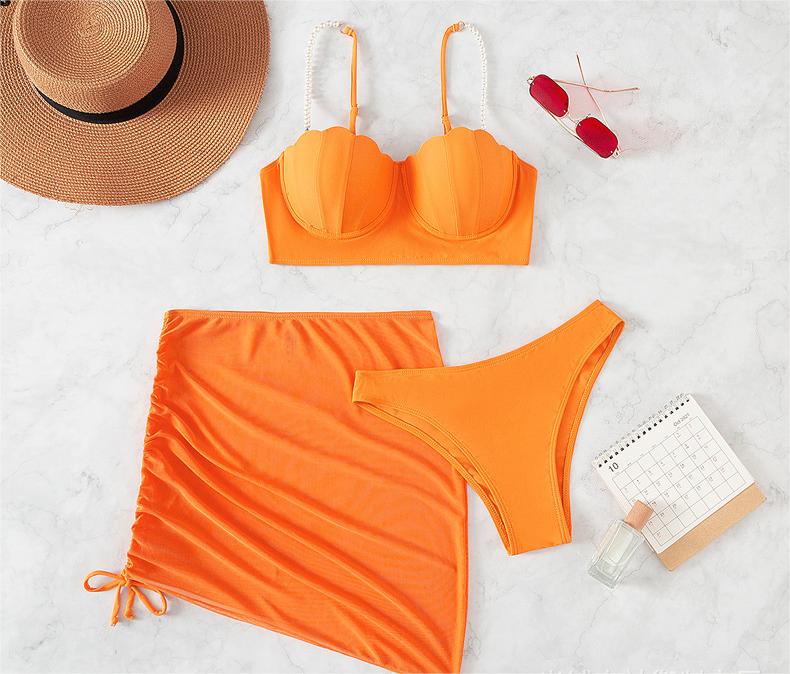 Swimsuit Women Three Piece Set Solid Color Summer Sun Protection Bikini Bella Mia