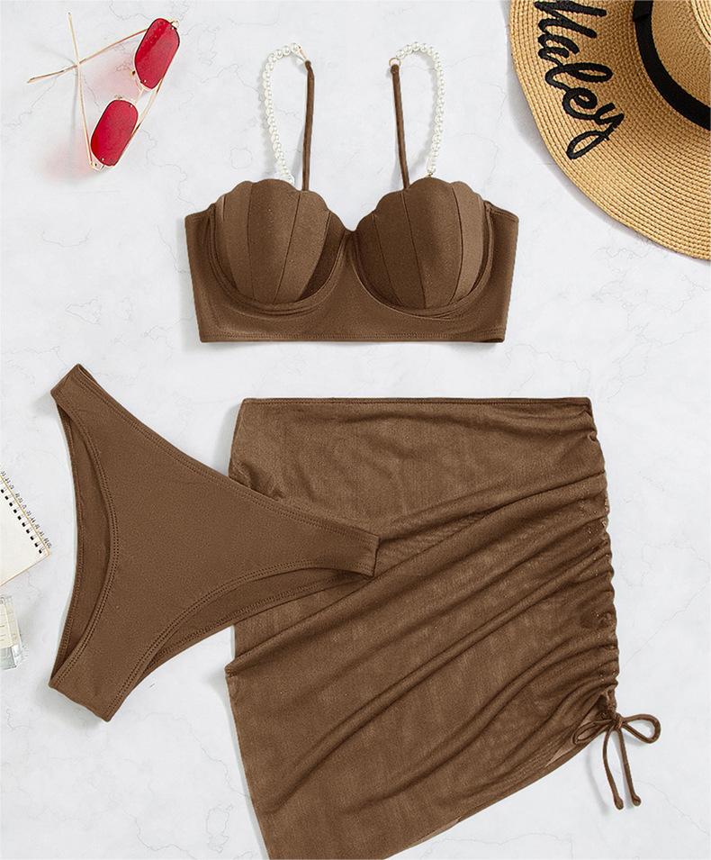 Swimsuit Women Three Piece Set Solid Color Summer Sun Protection Bikini Bella Mia