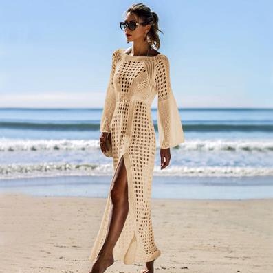 Sexy Crochet Beach Skirt Long Sleeve Split Skirt Vacation Dress Swimsuit Blouse Sun Protection Clothing Crochet hook Bella Mia