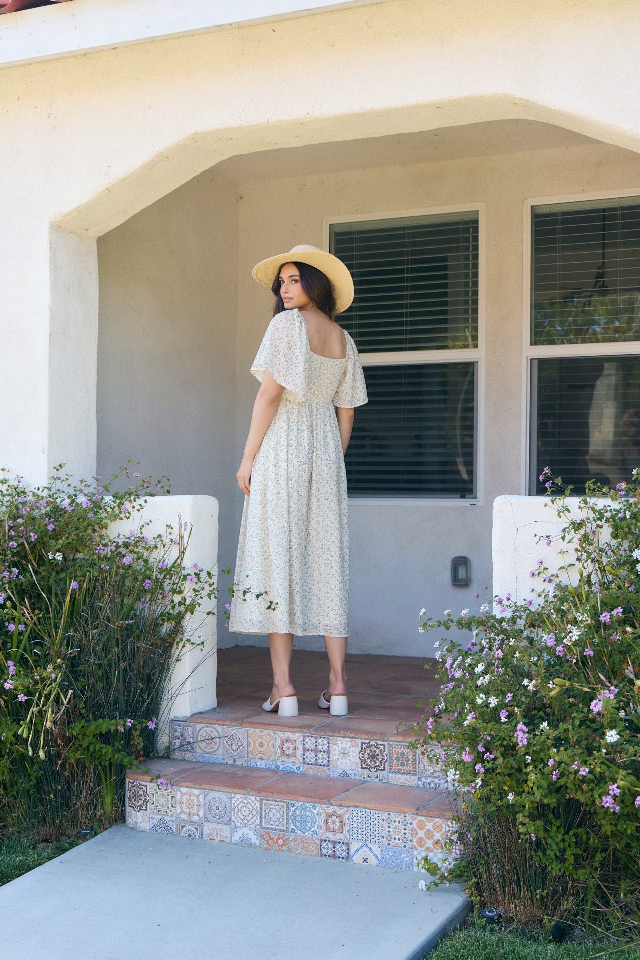 Peach Floral Front Tie Midi Dress PinkBlush