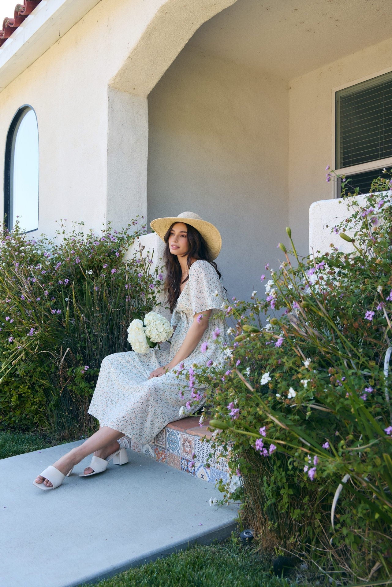 Peach Floral Front Tie Midi Dress PinkBlush