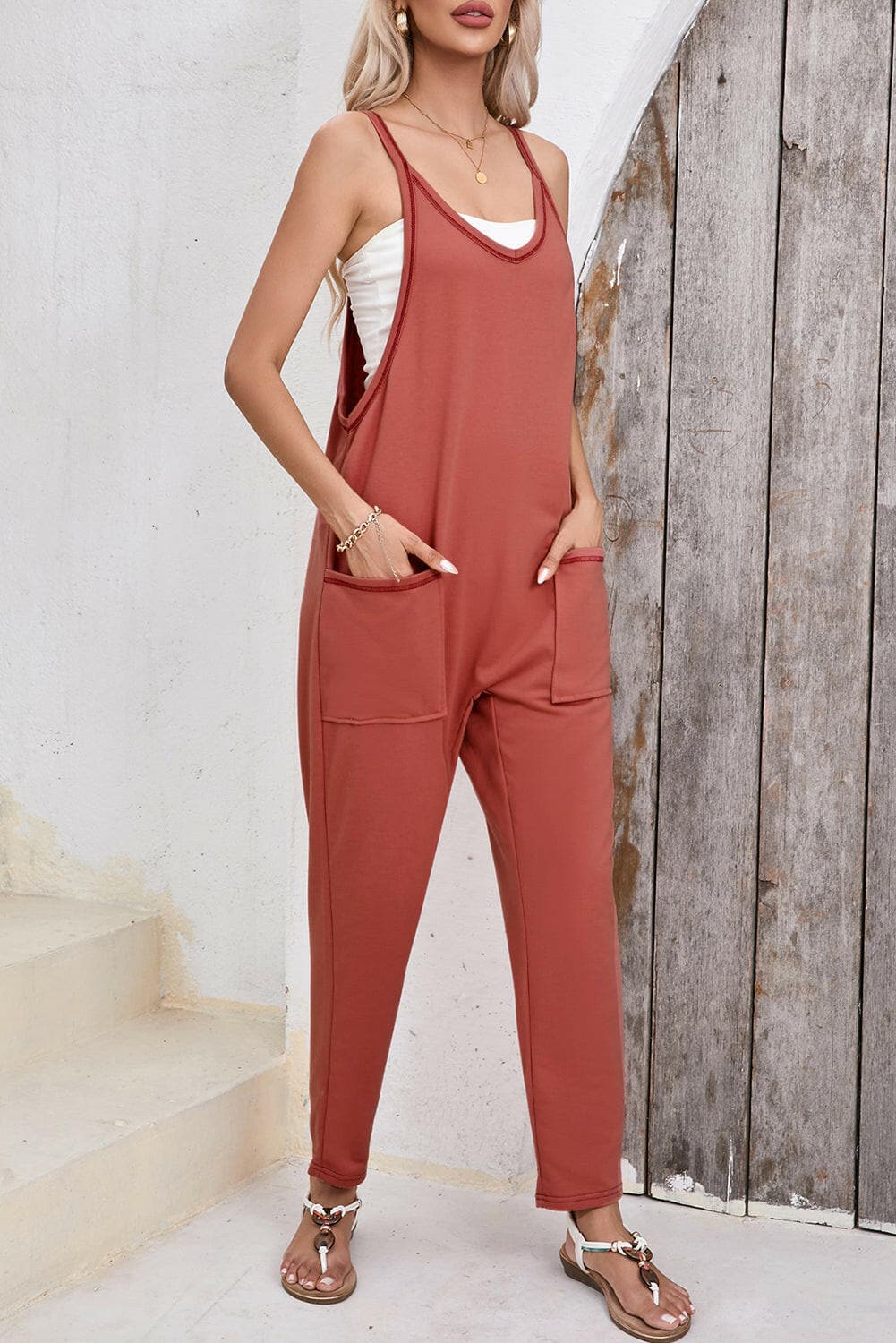 Scoop Neck Spaghetti Strap Jumpsuit.