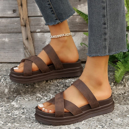 Crisscross PU Leather Flat Sandals.