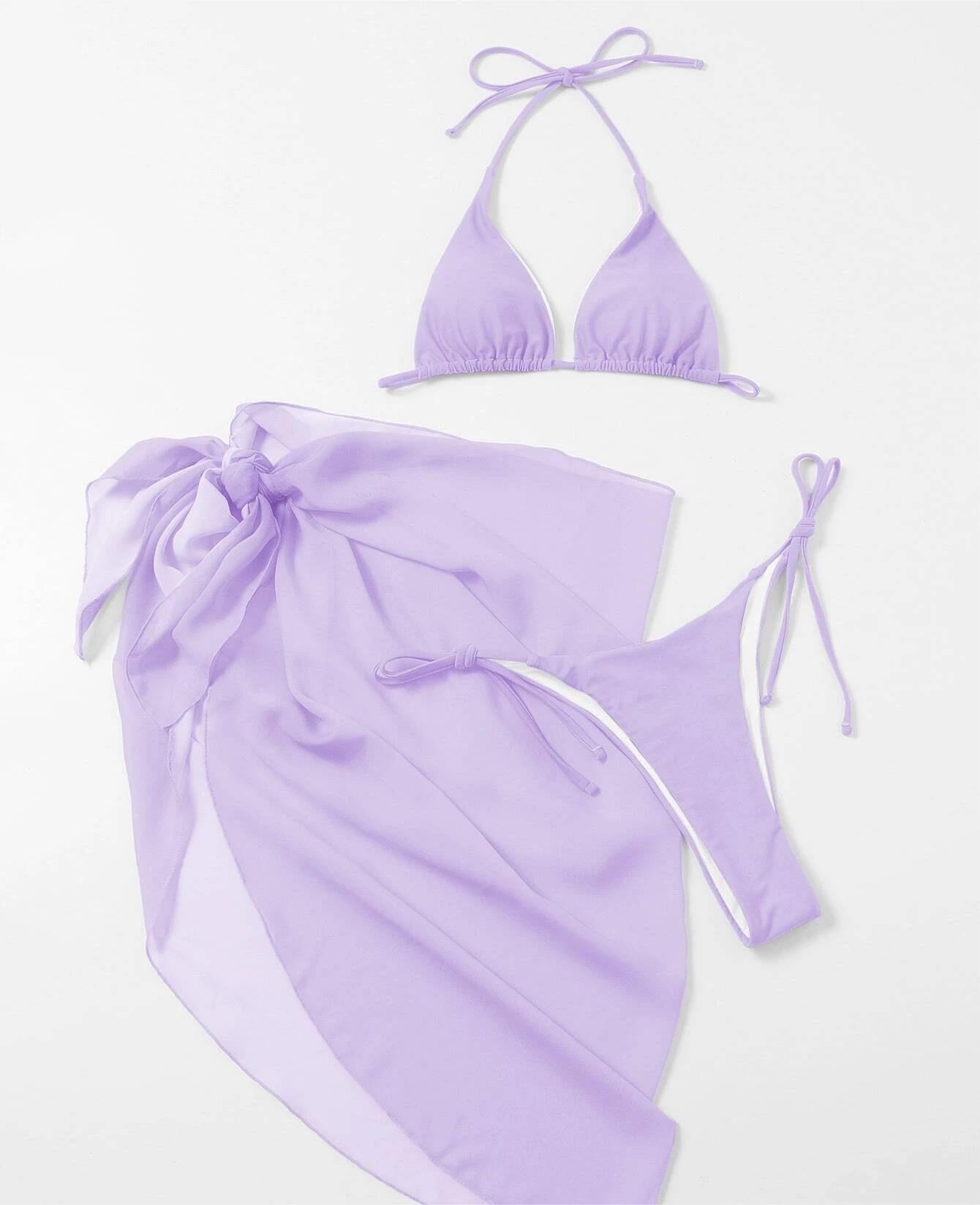 Bikini Sexy Solid Color Swimwear Split Spring Bikini Three Piece Swimsuit Bella Mia