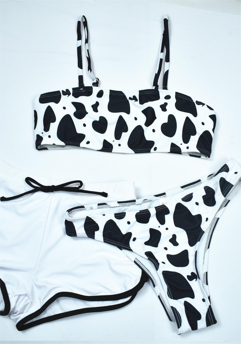 Three Piece Black White Cow Bikini Sexy Swimsuit Women Split Bella Mia
