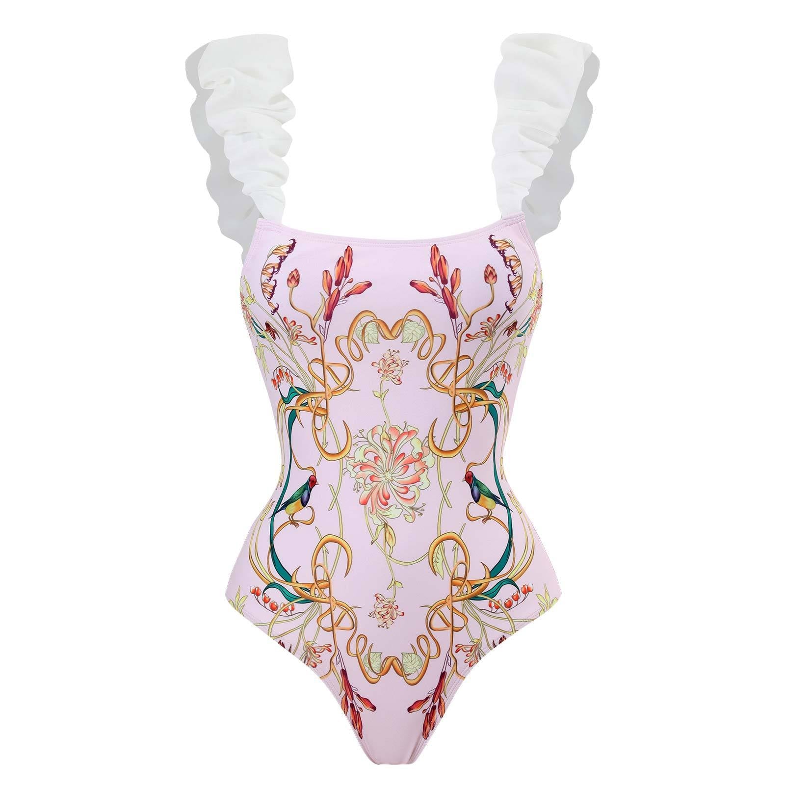 One Piece Women Swimwear Retro Cover Belly Slimming Swimsuit Chiffon Beach Dress