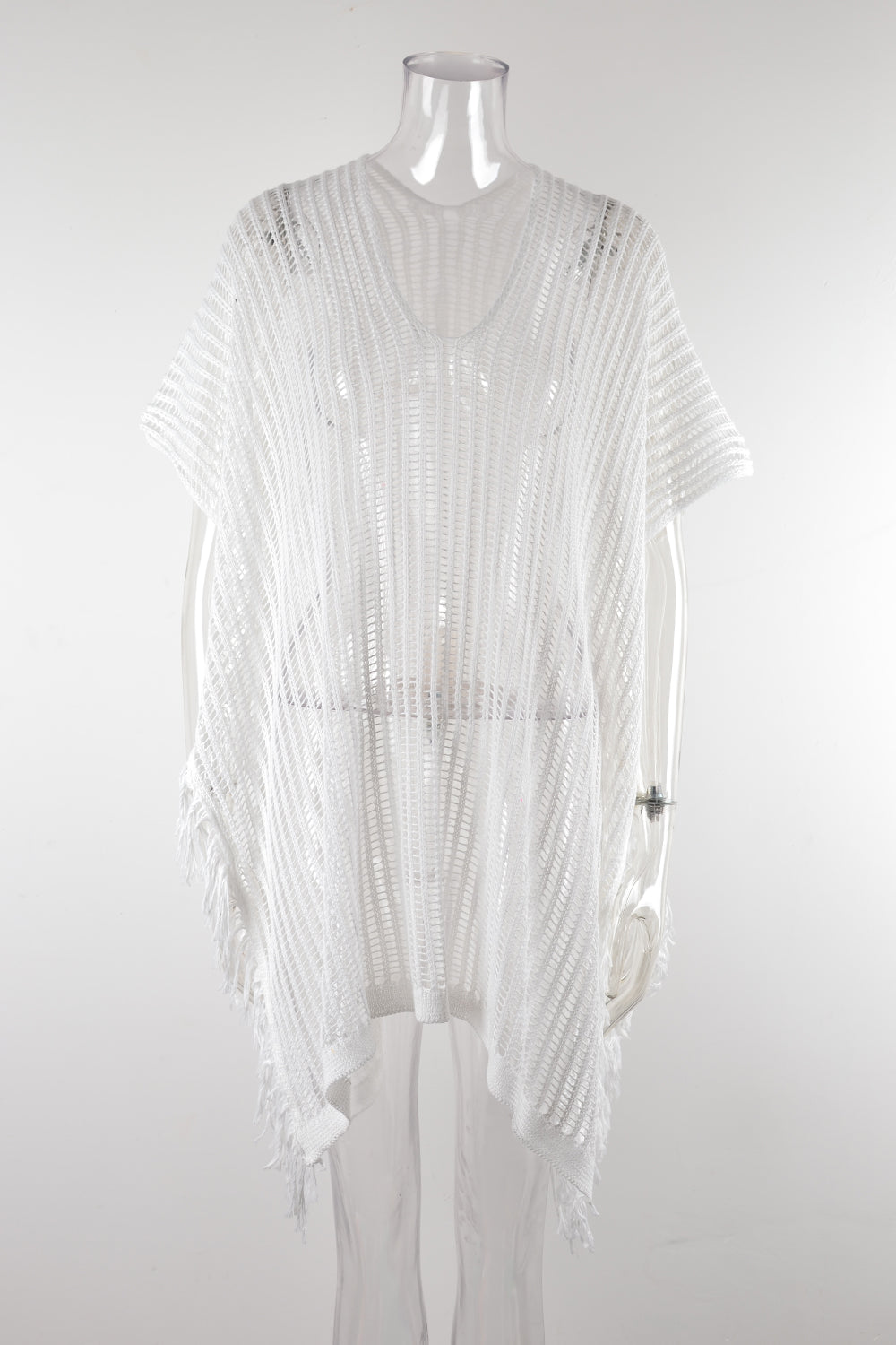 Summer Mid Length V neck Hollow Out Cutout Tassel Beachwear Holiday Shirt Seaside Sun Protection Clothing Bella Mia