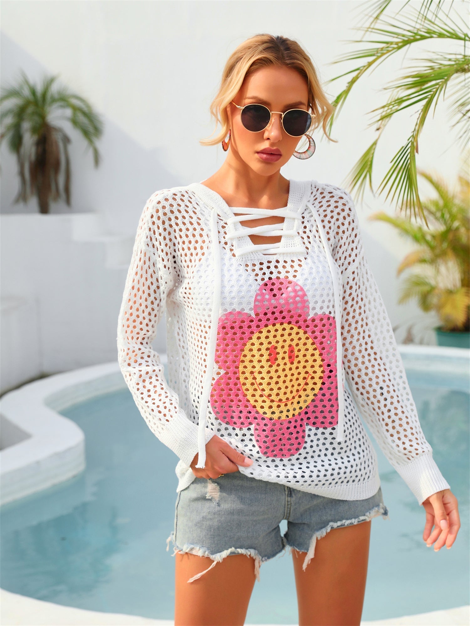 Summer Hooded Printing Personality Beach Shirt plus Size Vacation Long Sleeve Sunscreen Coat Bella Mia