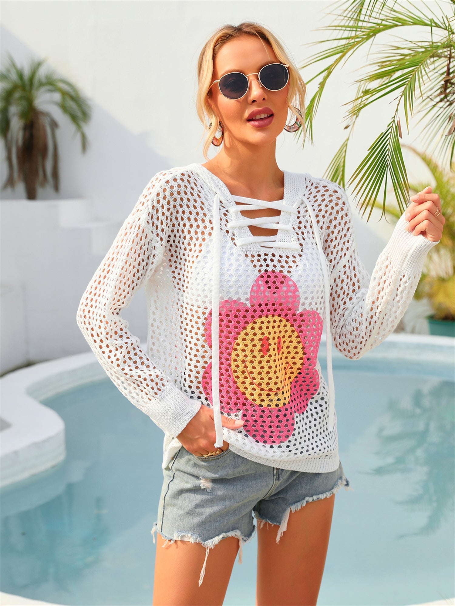 Summer Hooded Printing Personality Beach Shirt plus Size Vacation Long Sleeve Sunscreen Coat Bella Mia