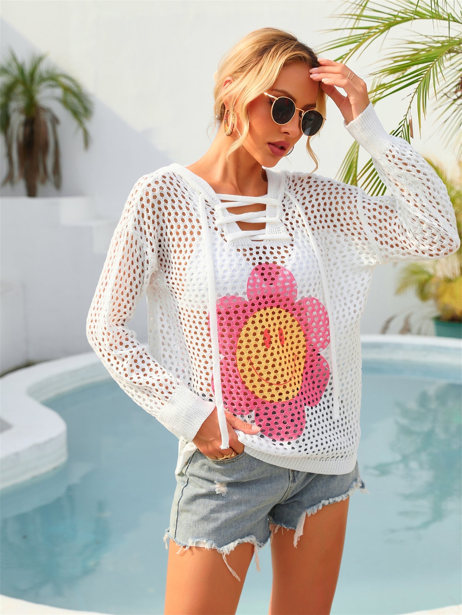 Summer Hooded Printing Personality Beach Shirt plus Size Vacation Long Sleeve Sunscreen Coat Bella Mia