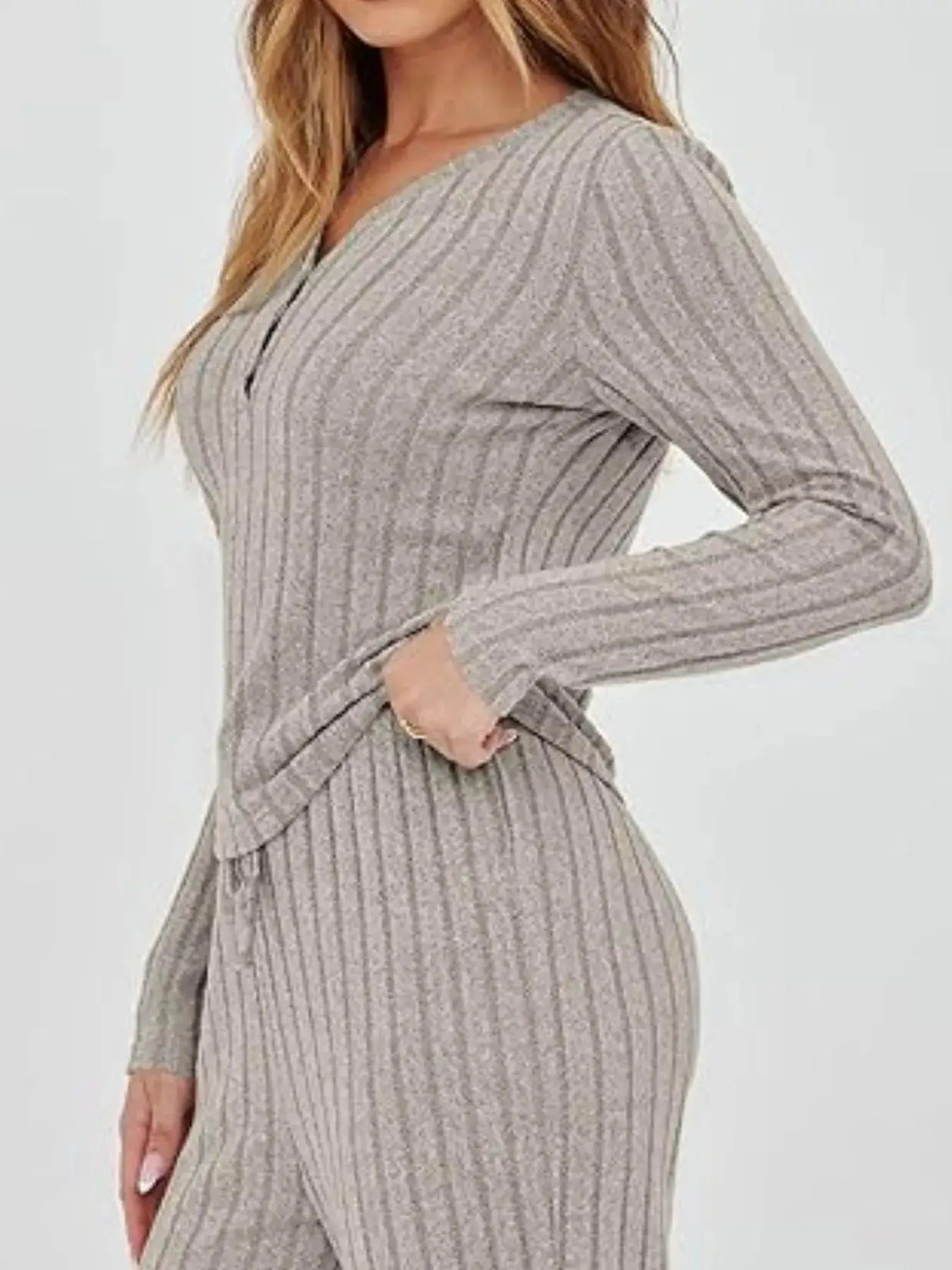 Ribbed Knit Long Sleeve Top and Pants Set Simply Love