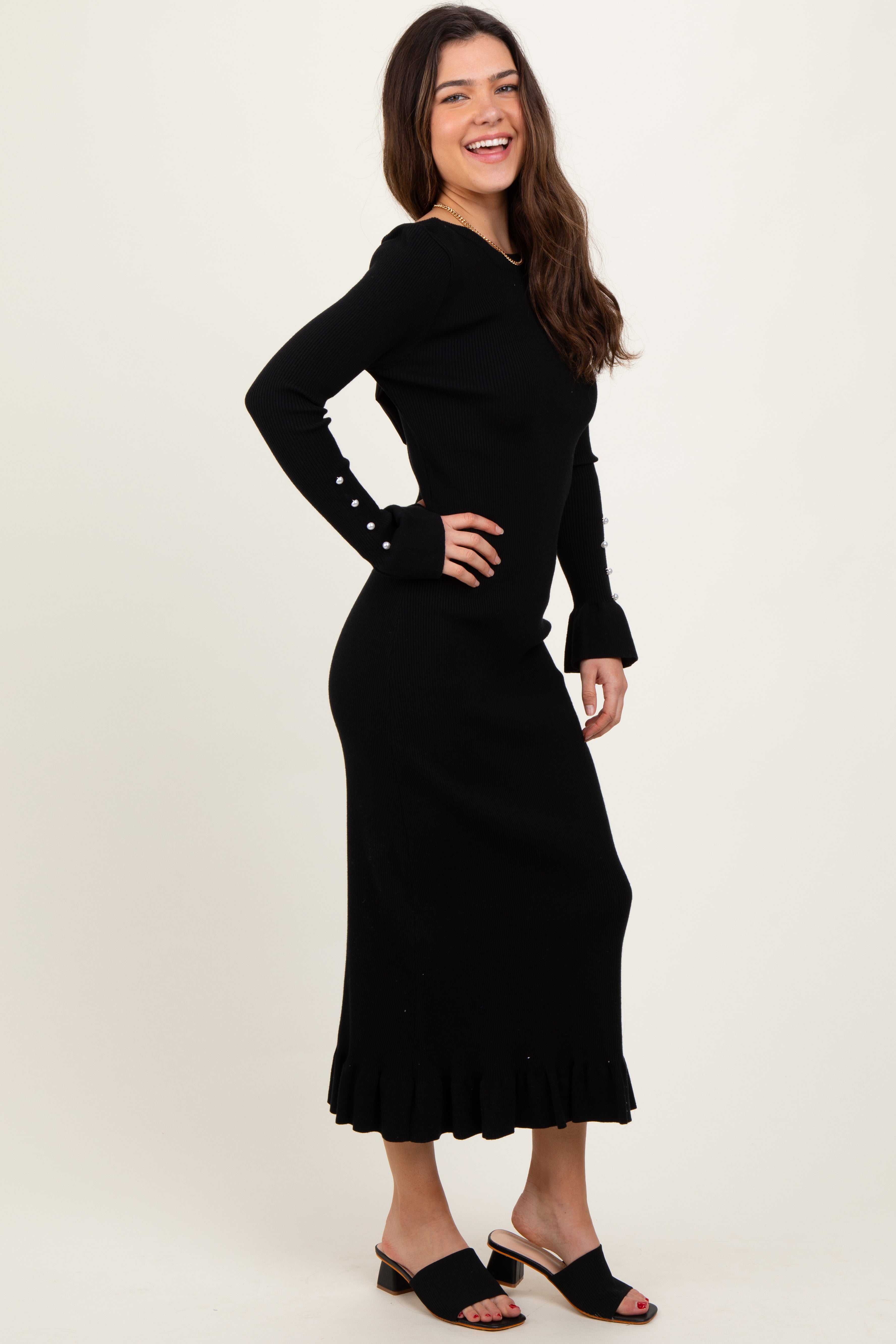 Black Ribbed Knit Bow Back Maxi Dress PinkBlush