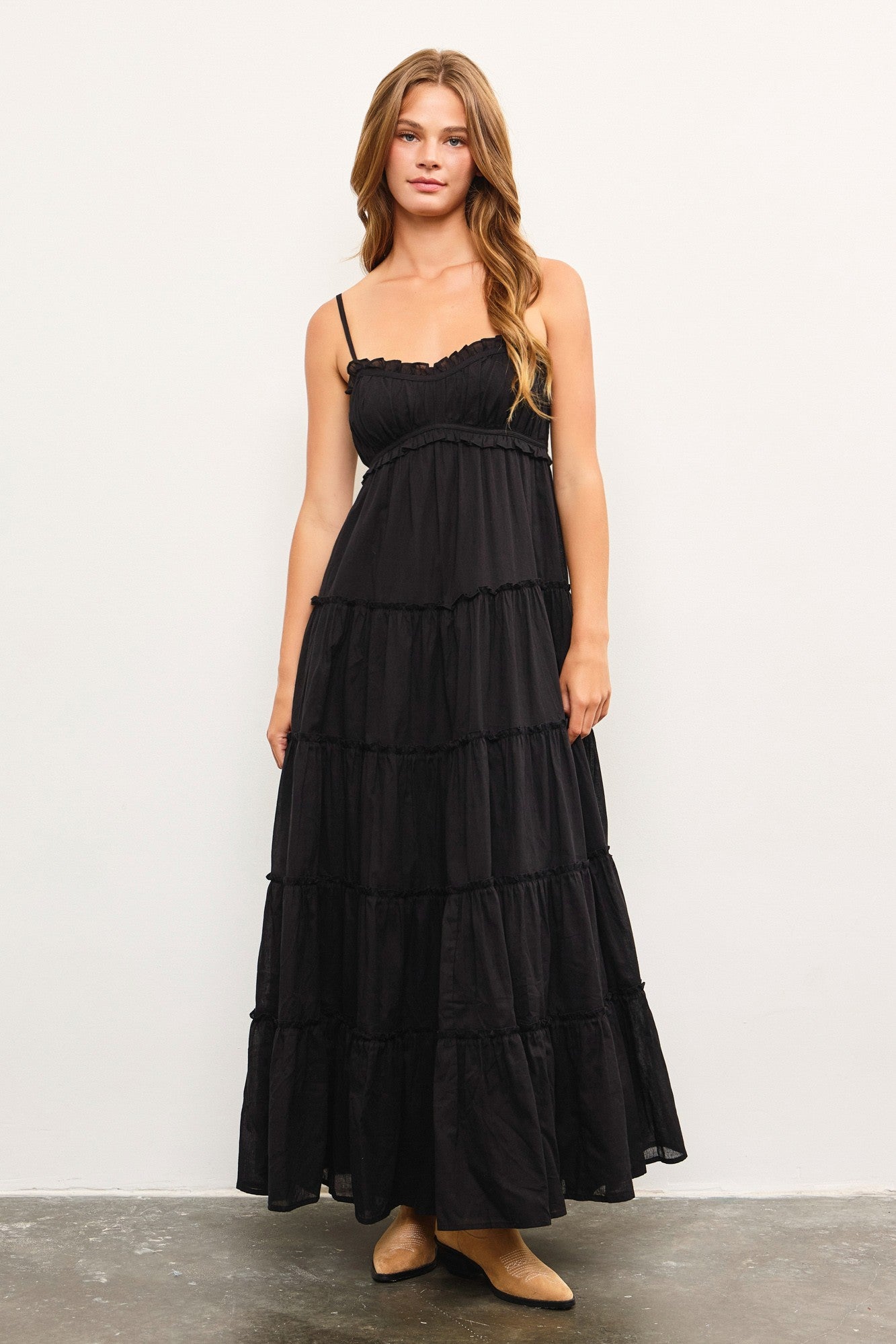 Black Shirred Bust Ruffle Tiered Maternity Maxi Dress PinkBlush