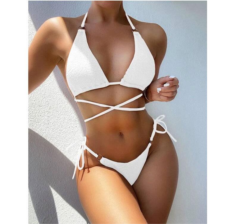 Sexy Solid Color Split Bikini Women Criss Cross Swimsuit Bella Mia