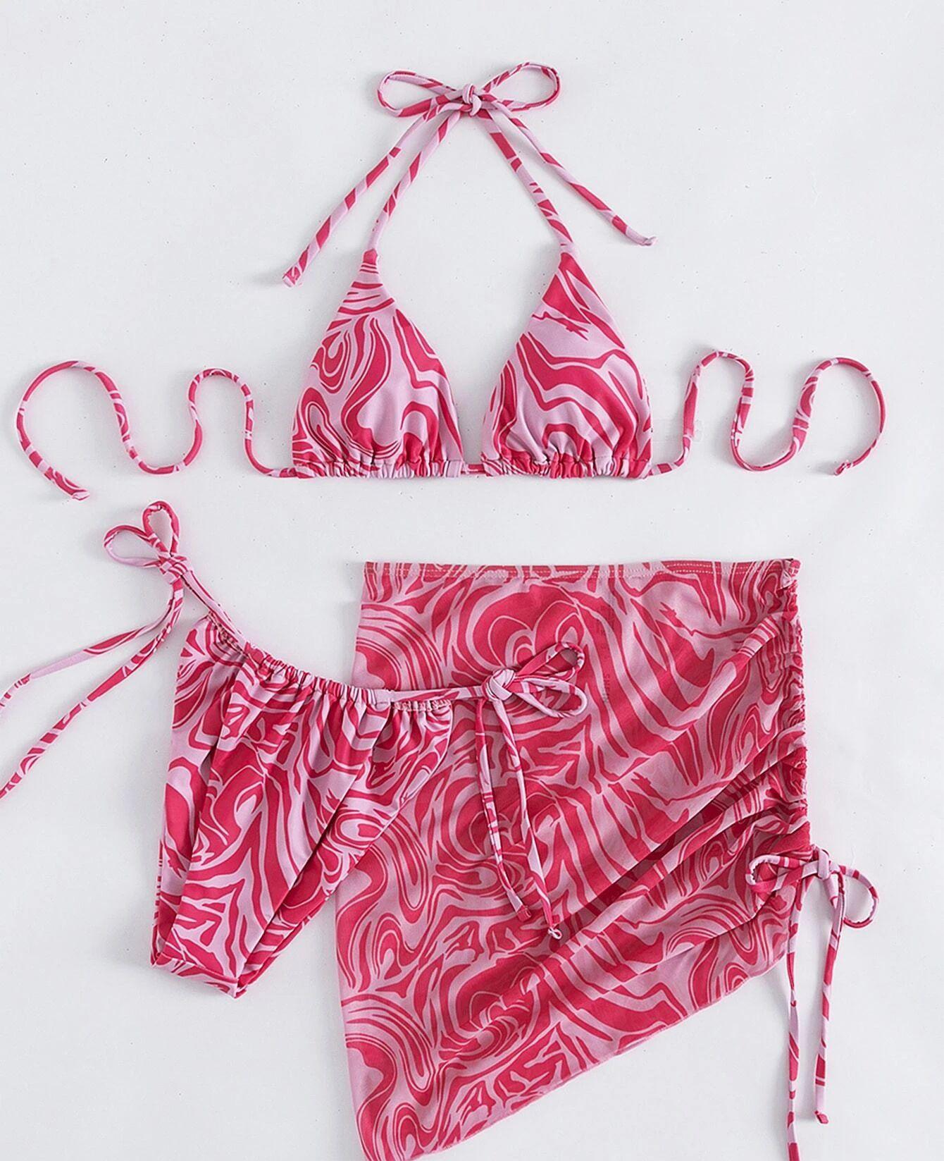 Swimwear Three Piece Summer Striped Printed Sexy Halter Bikini Short Swimsuit for Women Bella Mia