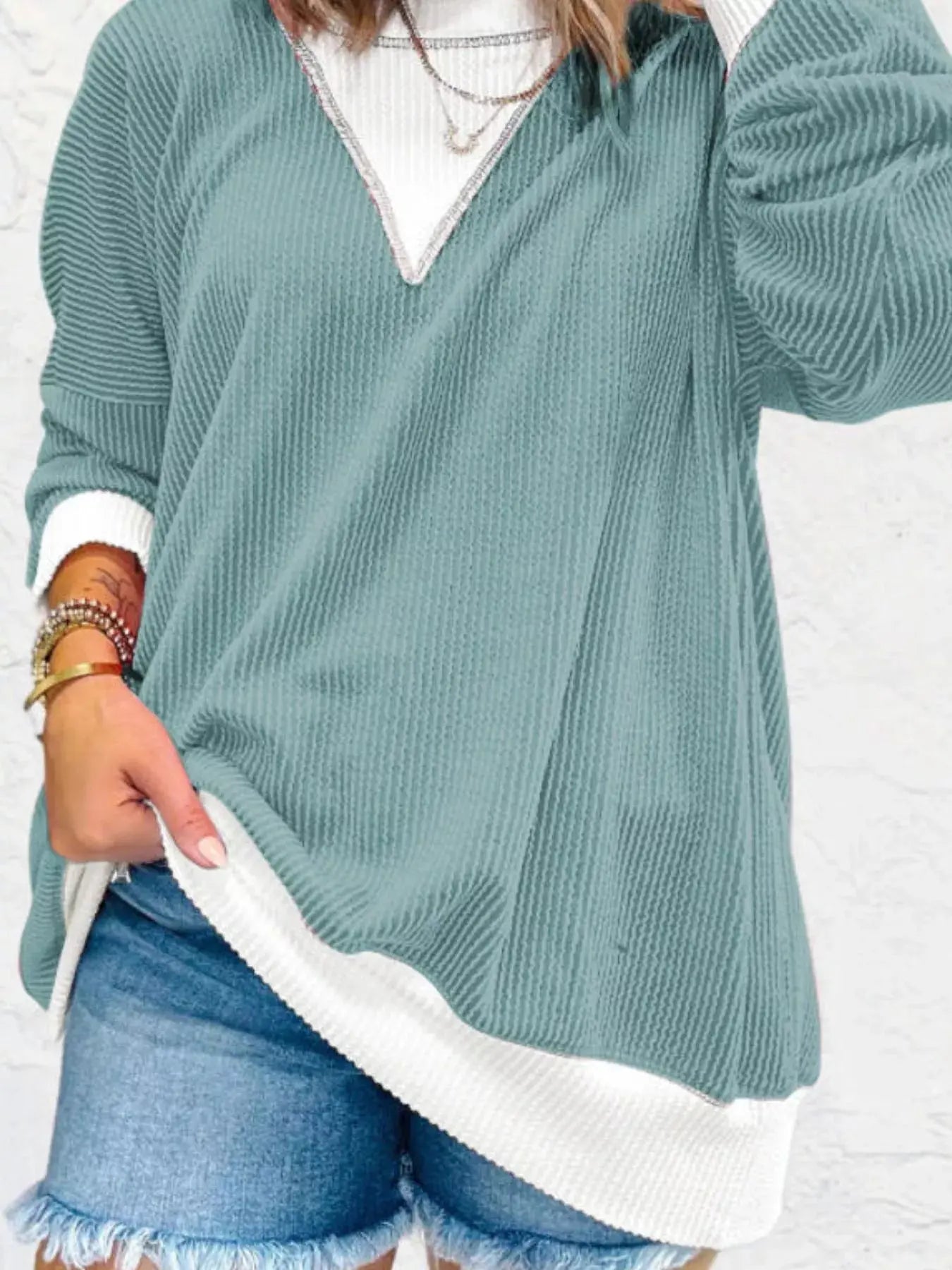 Contrast Dropped Shoulder Sweatshirt Simply Love