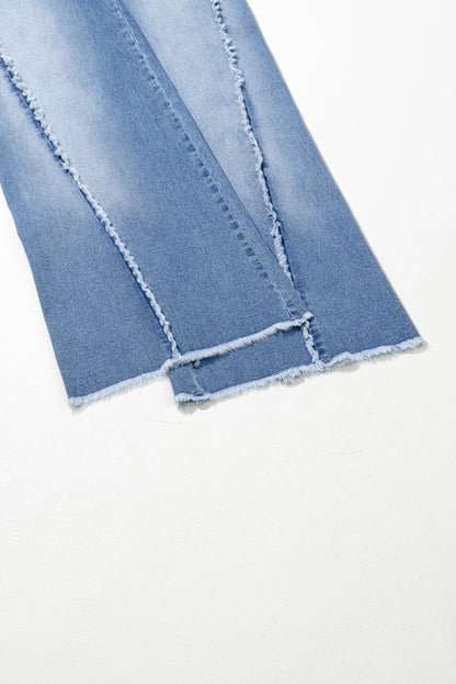 Vintage-inspired Beau Blue flared jeans with raw hem detailing