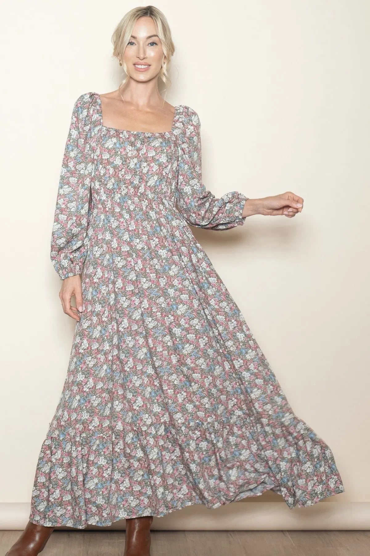 Pink Floral Reversible Long Sleeve Maxi Dress PinkBlush
