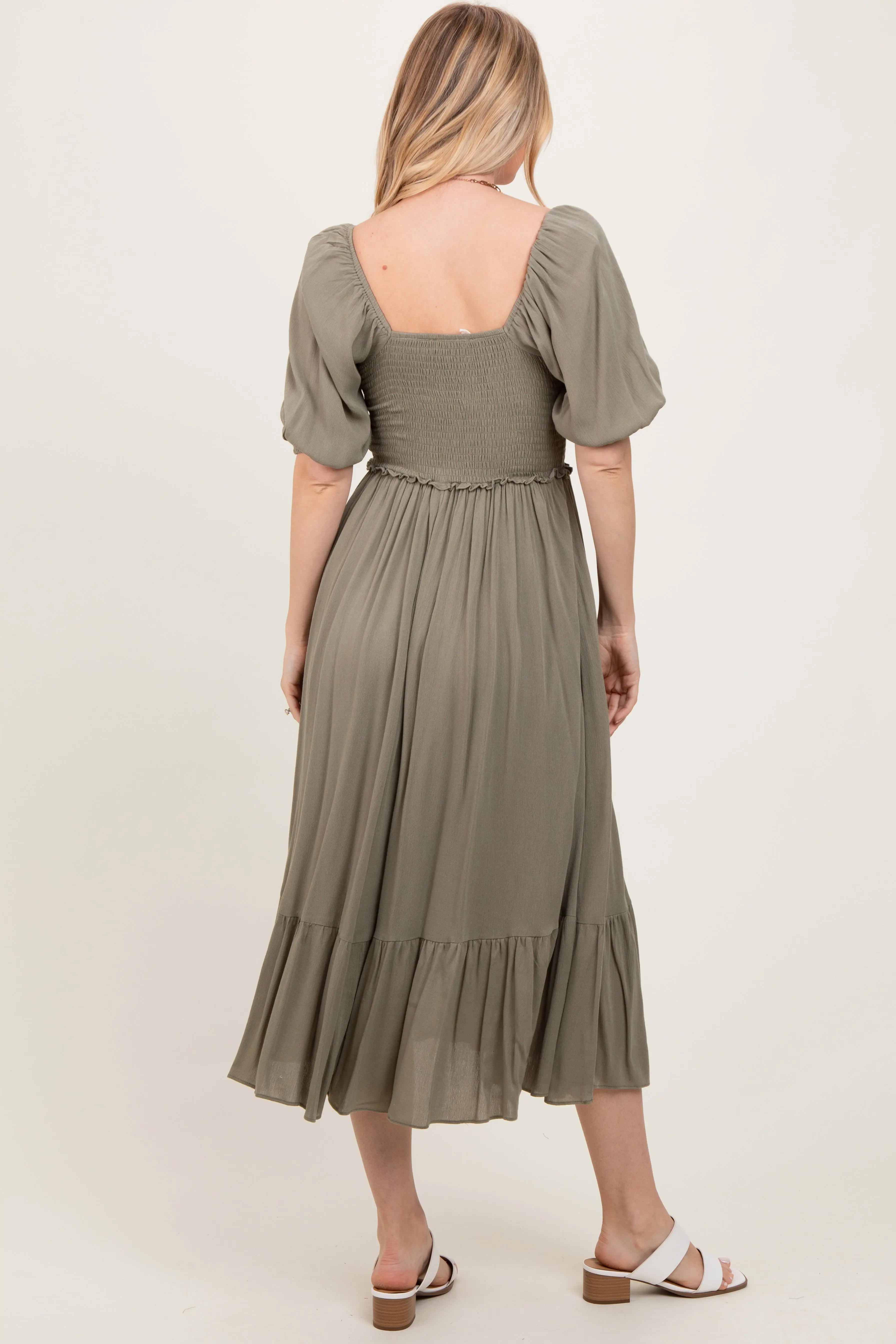Olive Smocked Cinched Front Maxi Dress PinkBlush