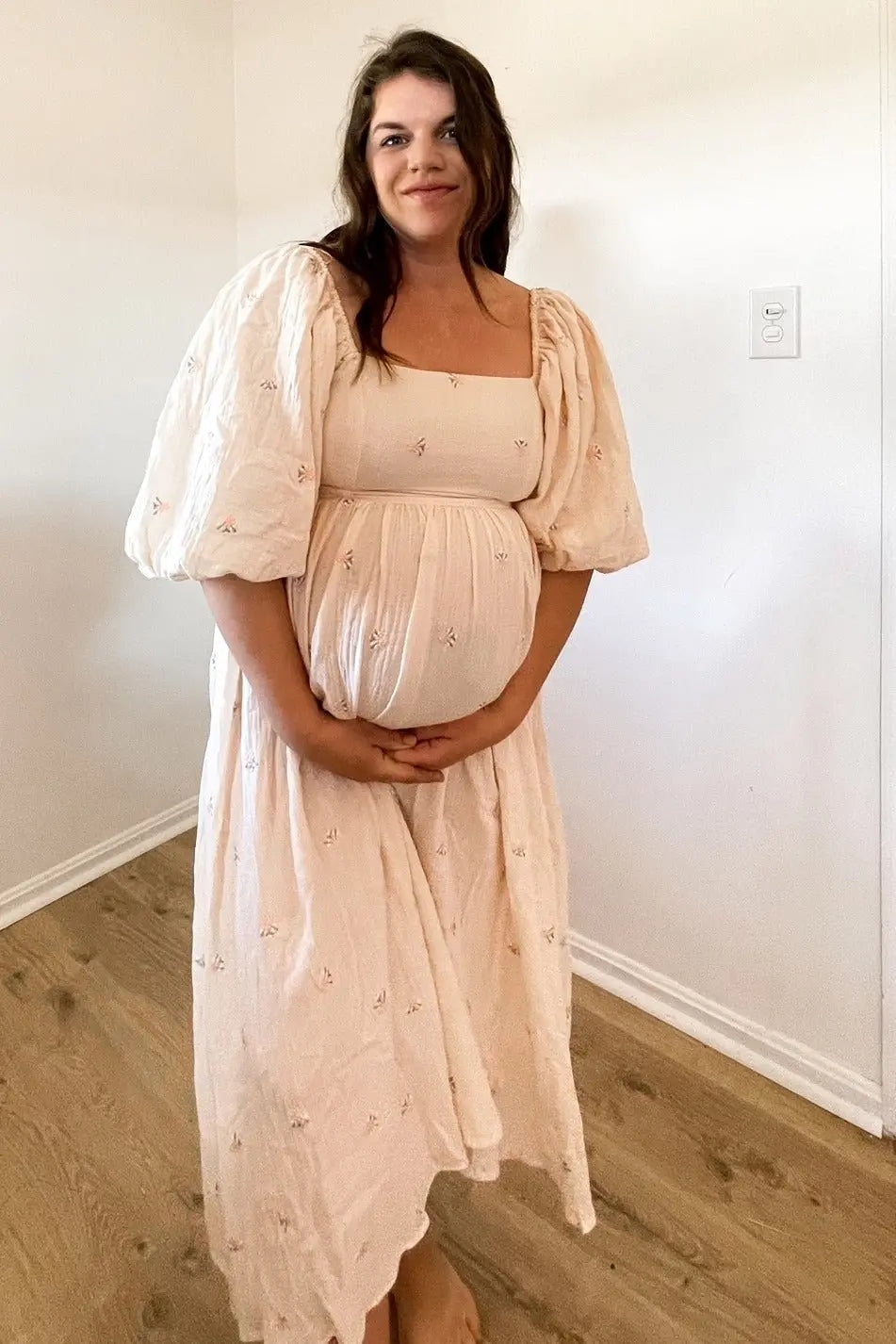 Cream Floral Maternity Midi Dress PinkBlush