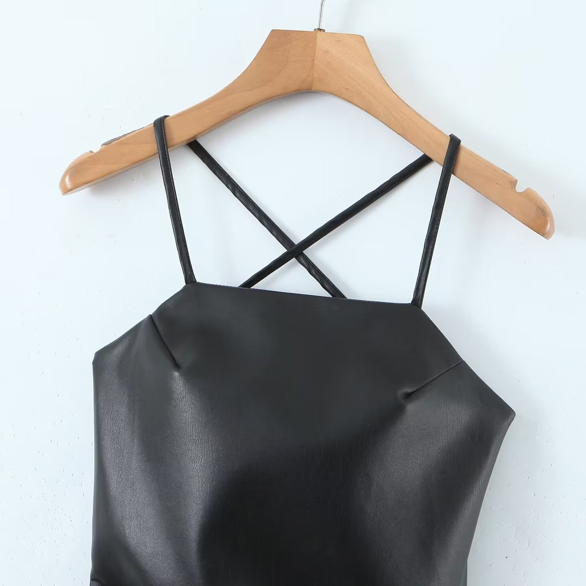 Spring Adult Lady Woman Sexy Side Drawstring Faux Leather Sling Leather Hip Dress Bella Mia