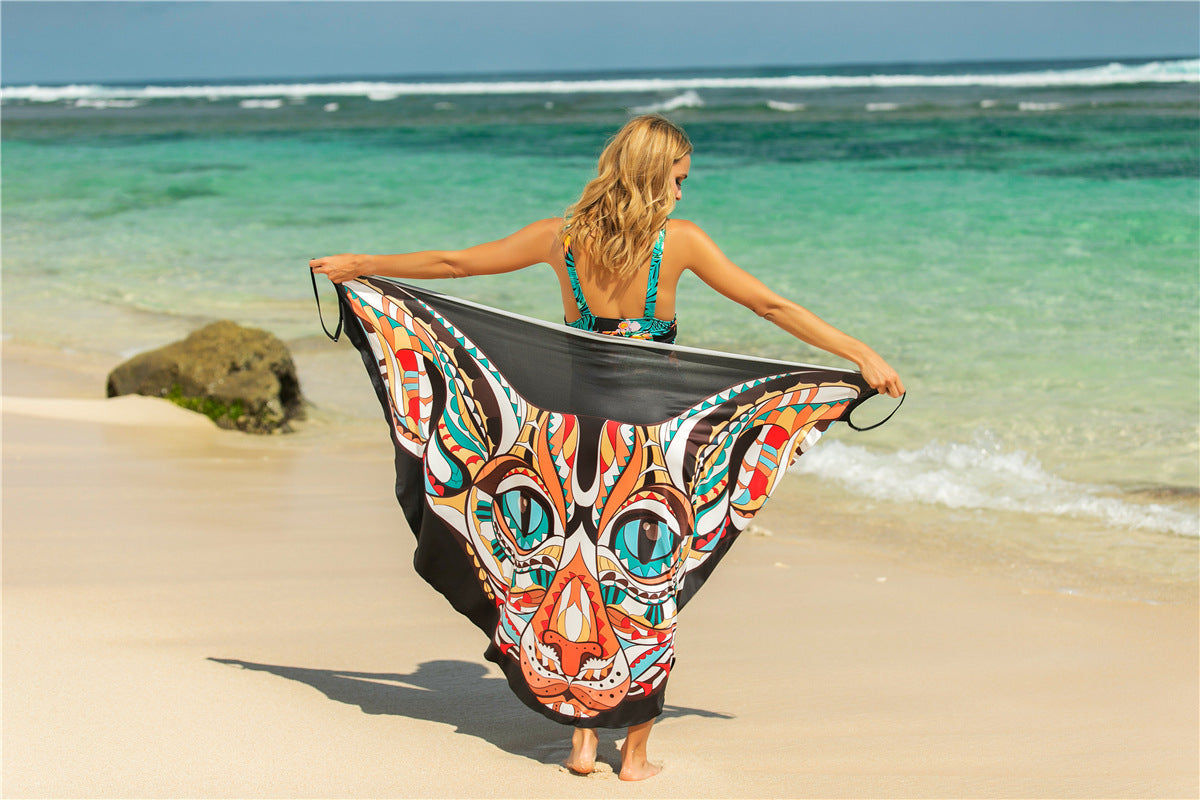 Animal Print Shawl Skirt Anti DDoS Skirt Swimsuit Outer Lining Cross Wear Irregular Asymmetric Suspender Skirt Bella Mia