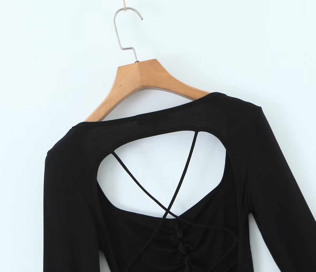 Spring Sexy Sexy Slim Fit Slimming Hollow Out Cutout Backless Tied Long Sleeves Knitted Jumpsuit Crisscross Bella Mia