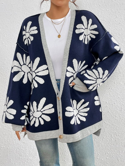 Contrast Dropped Shoulder Long Sleeve Cardigan.