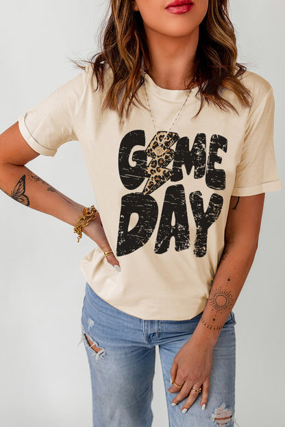 Khaki leopard print game day rugby t-shirt with lightning design