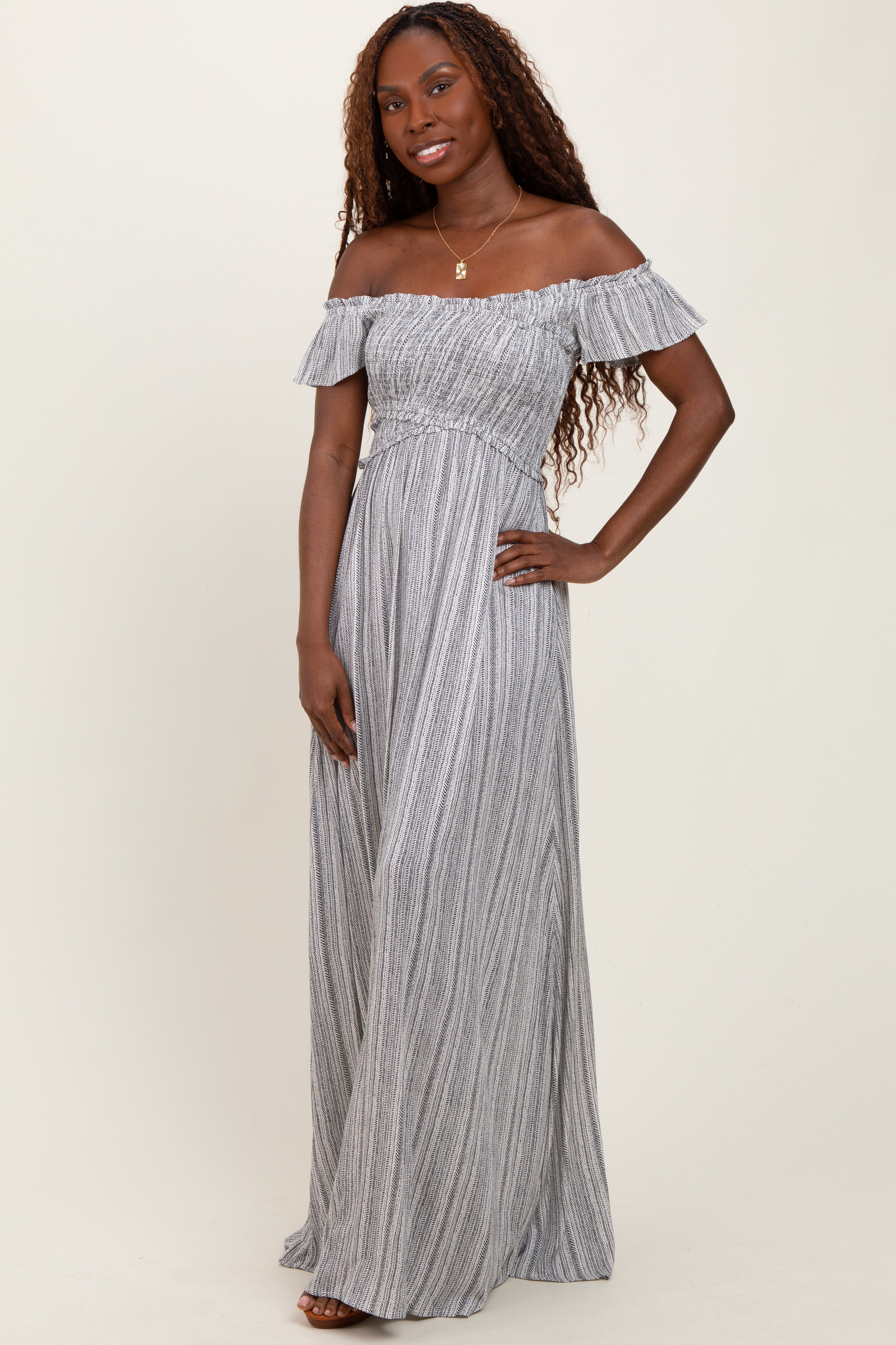 Black Smocked Top Woven Maxi Dress PinkBlush