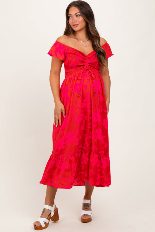 Red Multi Smocked Top Maternity Maxi Dress PinkBlush