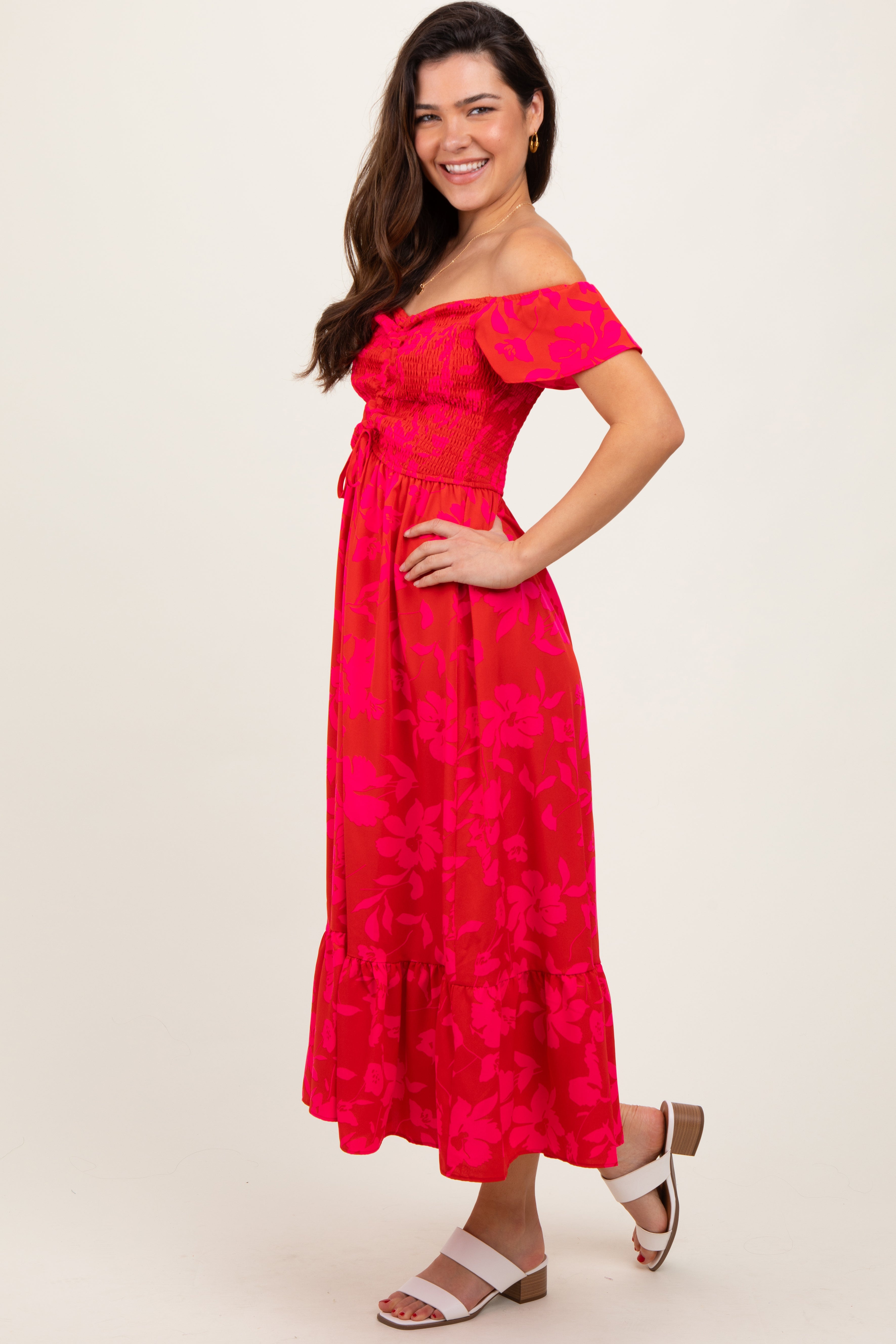 Red Multi Smocked Top Maxi Dress PinkBlush
