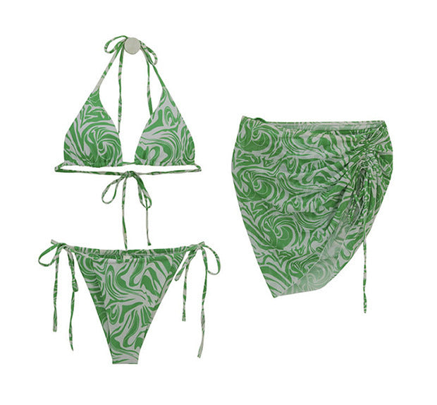 Ladies Split Printed Mesh Three Piece Swimsuit Sexy Spring Beach Swimsuit Bella Mia