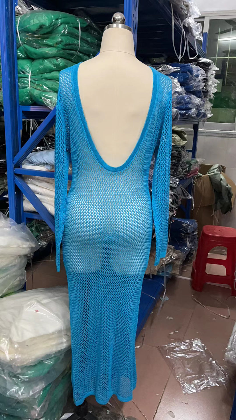 Knitted Hollow Out Cutout out See through Backless Dress Sexy Two Way Seaside Vacation Sun Protection Dress for Women Bella Mia