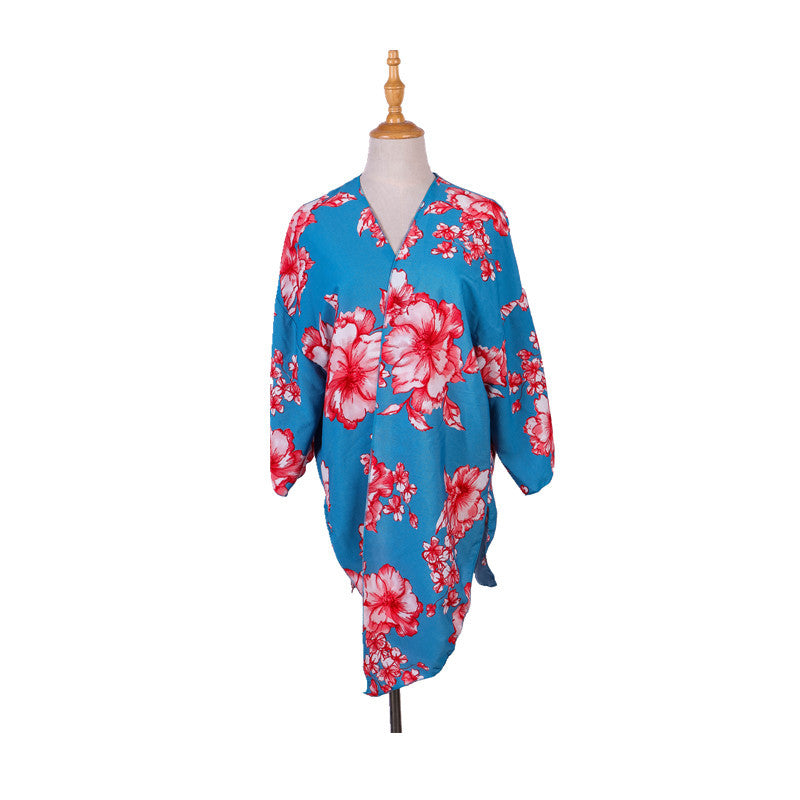 Exclusive for Chiffon Red Printed Short Beach Sun Protection Blouse Swimwear Cover up Bella Mia