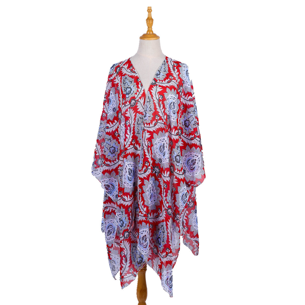 Platform Ethnic Rattan Floral Print Chiffon Sun Protection Cardigan Swimsuit Blouse Bella Mia