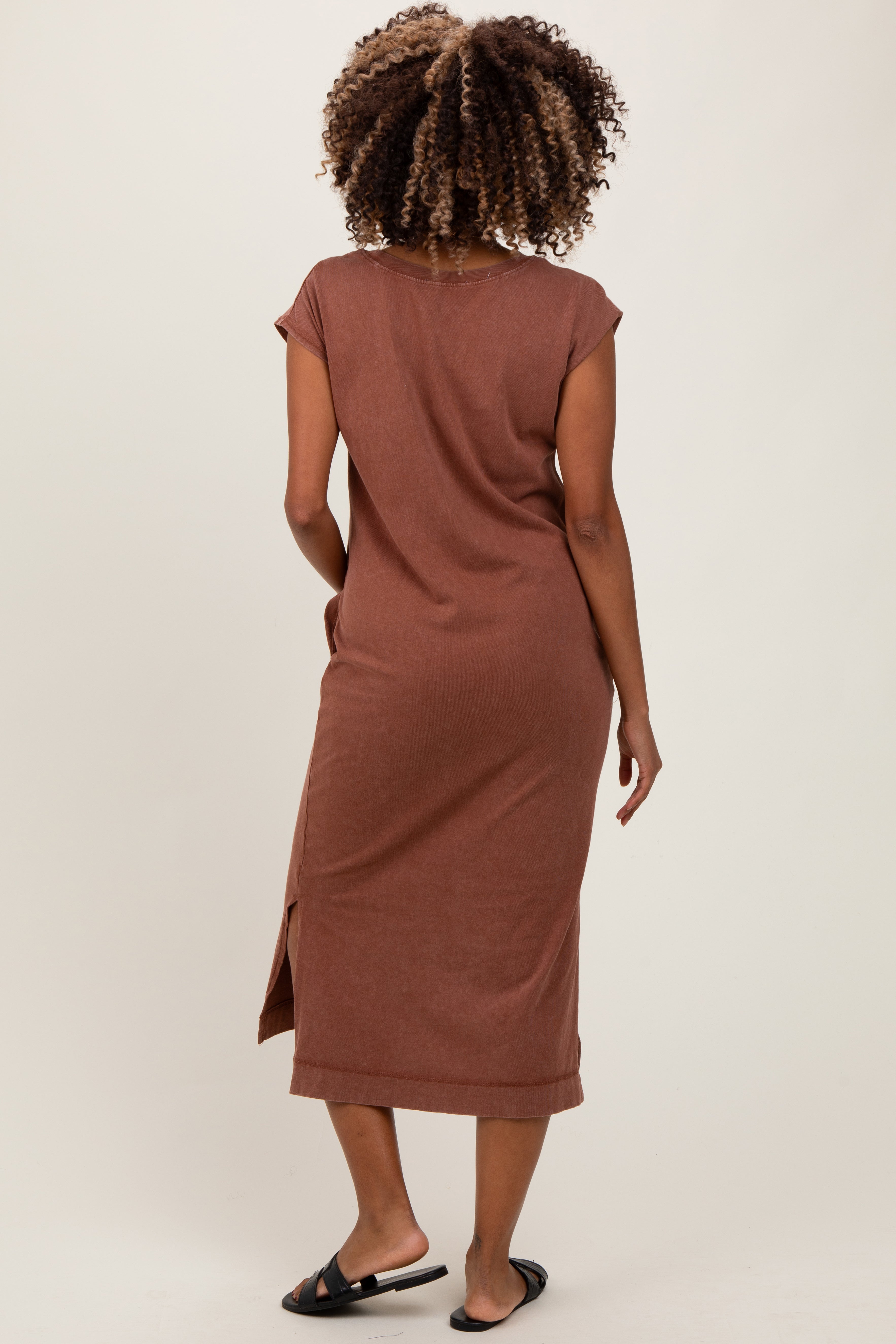 Camel Casual Sleeveless Pocketed Maternity Midi Dress PinkBlush