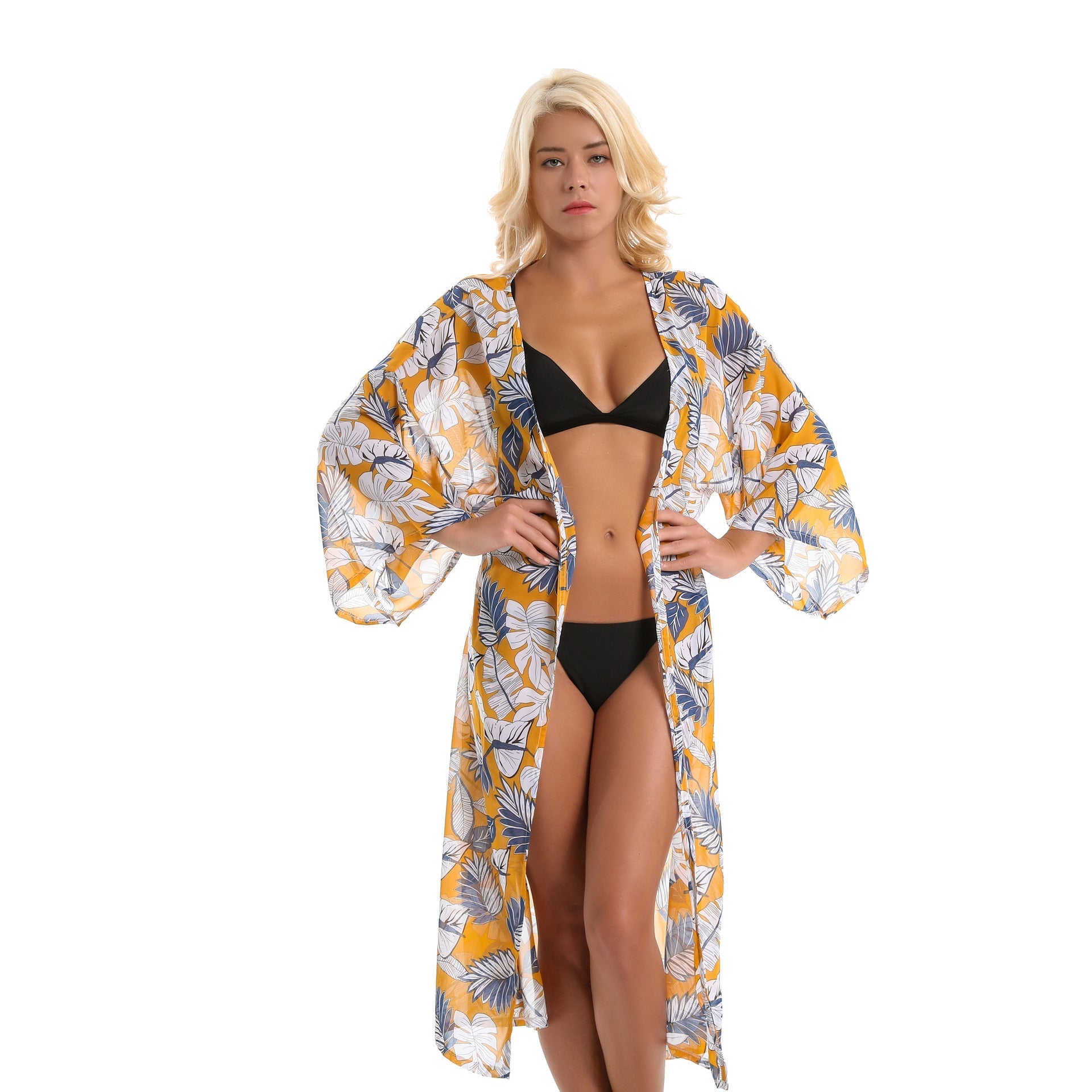 Spring, Summer Autumn Tropical Japanese Banana Leaf Palm Leaf Chiffon Lightweight Swimwear Cover up Sun Protective Blouse Bella Mia